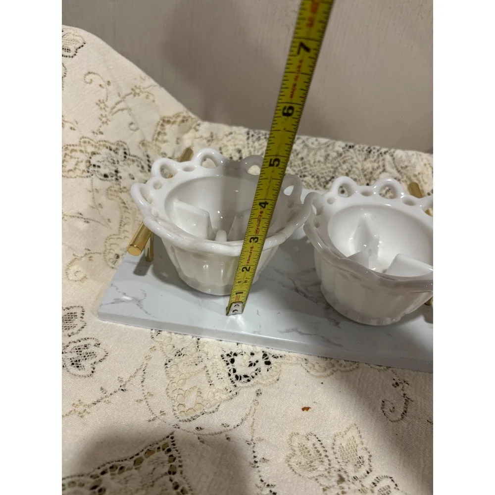 Vintage White Milk Glass Lace Edge Taper Candle Holders Set of 2